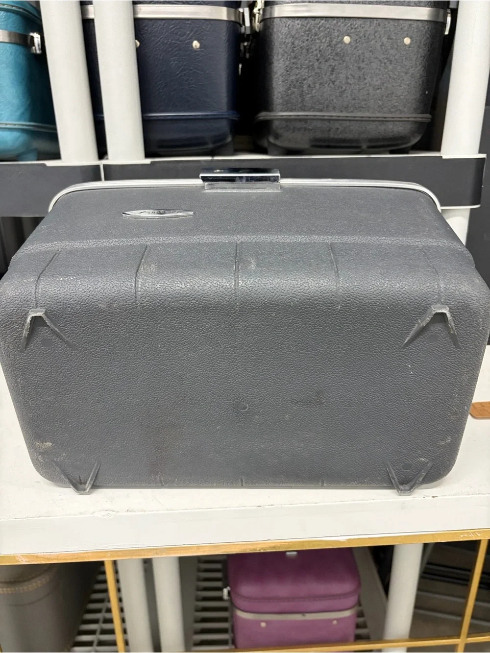Vintage Forcast Black Portable Makeup Storage TrainCase with Mirror & Tray